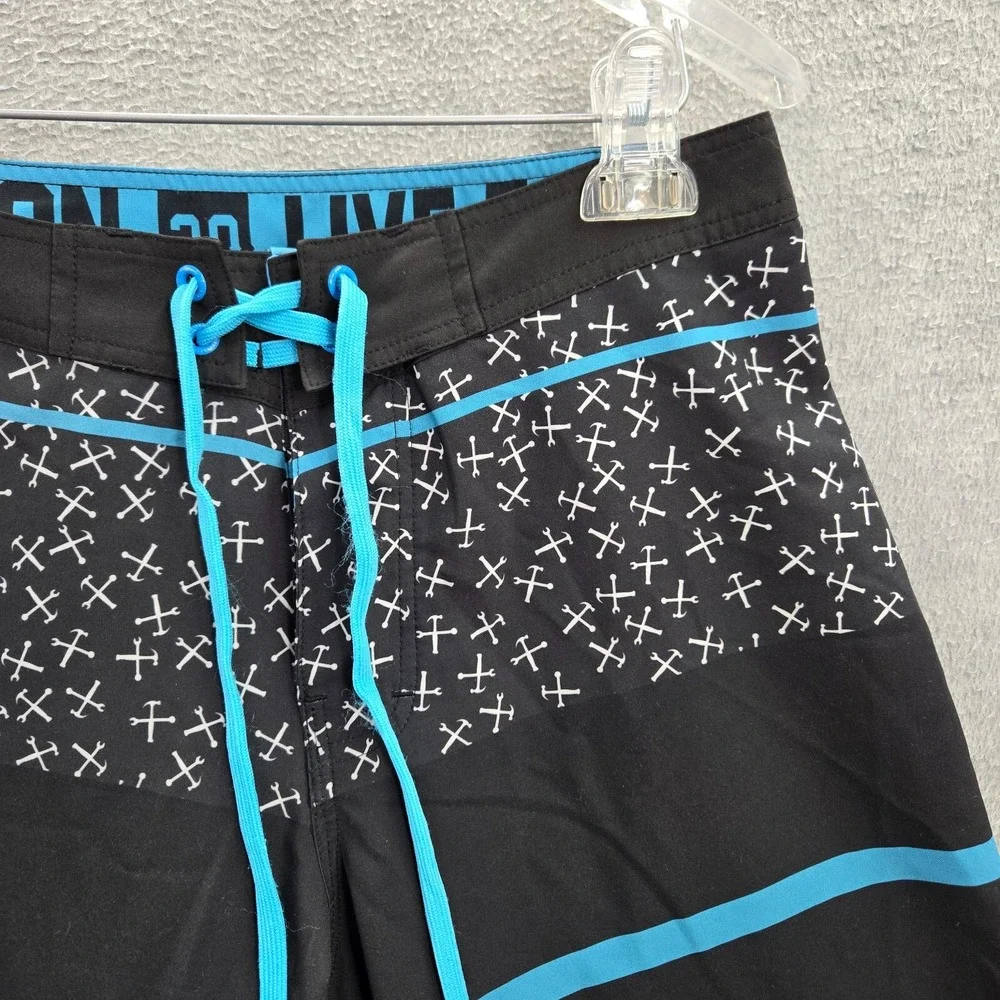 Dixxon Men Swimwear 30 Blue Striped‎ Board Shorts Logo Graphic Cargo Pocket